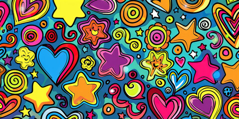 Doodle Wonderland: A whimsical pattern of hand-drawn doodles including stars, hearts, and swirls, adding a touch of fun and creativity to the background