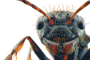 ant's head, revealing its intricate compound eyes and antennae, , isolated on white background.