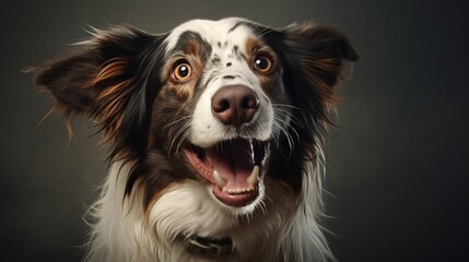 Fototapeta premium Portrait of a happy, energetic dog with a playful expression. Perfect for pet enthusiasts and animal-themed designs.