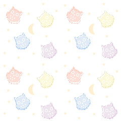 Pattern owl so cute pastel on background star and moon. Vector and illustration.