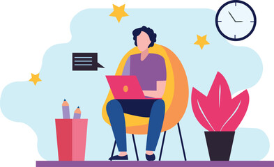 A boy is using a laptop.