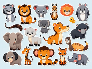 Obraz premium Cute forest animal collection sticker set for kids. Vector illustration collection. Flat, isolated, white background.