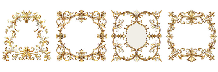 Set of A golden simple golden frame in traditional tattoo style a on transparent background