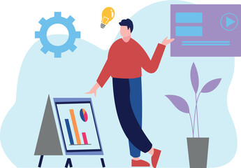 The boy is working on a business idea.