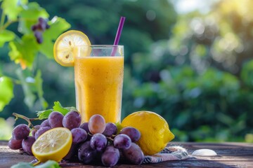 Grape juice, lemons, and grapes perfect for a fruity drink