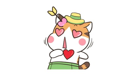Cute Animated Cat with Arrow in Head - Love at First Sight | White Background