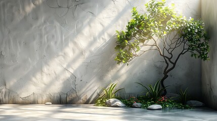 Minimalistic interior with a potted palm plant, great for concepts on interior design and home decor