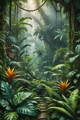 A lush green tree in a tropical jungle landscape 2x3