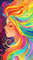 Joyful Woman with Vibrant Rainbow Hair, Radiating Positive Energy and Enjoying Freedom