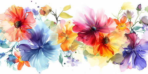 Colorful flowers in watercolor style isolated on white background, detailed illustration