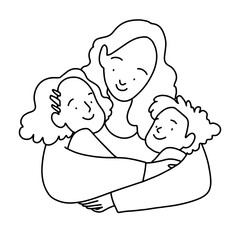 Mothers day daughter and son line. Vector illustration