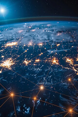 Obraz premium The Earth with an intricate global network of connections, highlighting 5G digital technology and the future of the Internet of Things