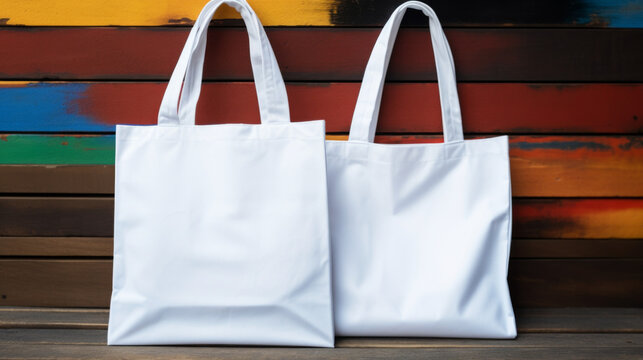 LGBTQ mockup with a blank canvas tote bag, set against a backdrop of colorful pride flags, ideal for adding custom designs or slogans, inclusive and trendy