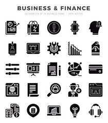 Set of Business & Finance Icons Glyph icons collection.