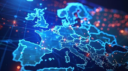 Abstract Digital Map of Europe, North Africa, and Middle East: Global Network and Connectivity