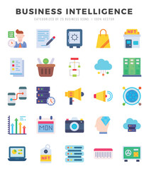 Business Intelligence Flat icons collection. 25 icon set. Vector illustration.
