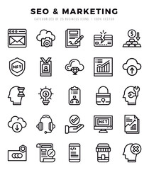 Simple Set of SEO & Marketing Related Vector Lineal Icons.