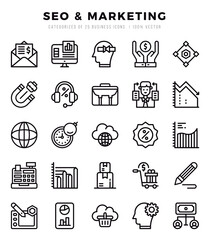 SEO & Marketing Lineal icons collection. Lineal icons pack. Vector illustration