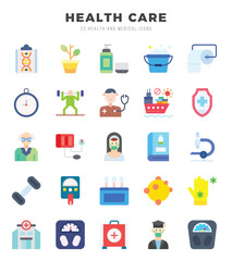 Set of Flat HEALTH CARE Icons. Flat art icon. Vector illustration