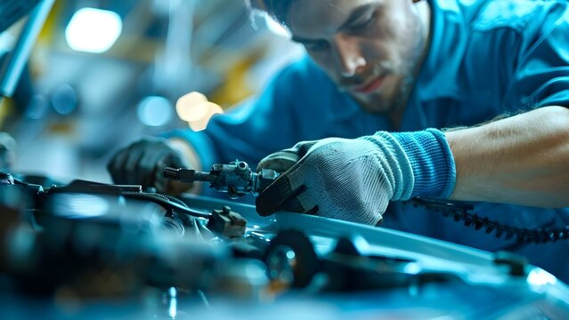 Mechanic working on car in garage. Concept Car Repair, Garage Workshop, Auto Mechanic, Automotive Maintenance, Vehicle Troubleshooting