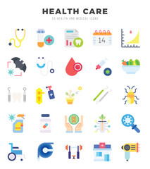 Simple Set of HEALTH CARE Related Vector Flat Icons.