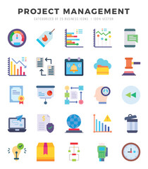 Collection of Project Management 25 Flat Icons Pack.