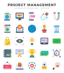 Set of 25 Project Management Flat Icons Pack.