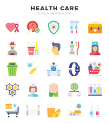 Vector HEALTH CARE types icon set in Flat style. vector illustration.