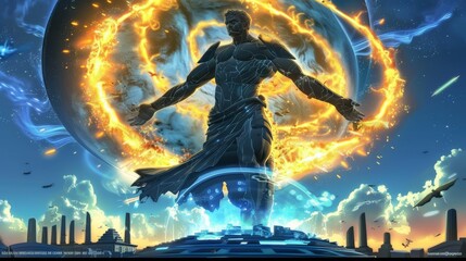 Obraz premium Ancient Mythology Epic Figure Portraying Stoicism Existence with Stoic Abstract Stoical Expressionism and Timeless Classicism