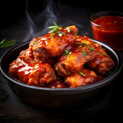 hot spicy buffalo chicken wings food sauce, AI generated