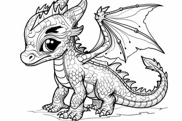 Fototapeta premium Adorable Cartoon Baby Dragon Coloring Page Illustration