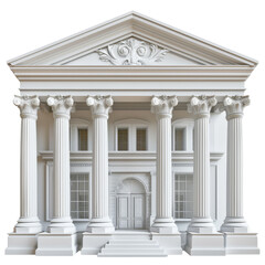 Obraz premium Front view of a classical white building with pillars and ornate architectural details, resembling a historic bank or courthouse.