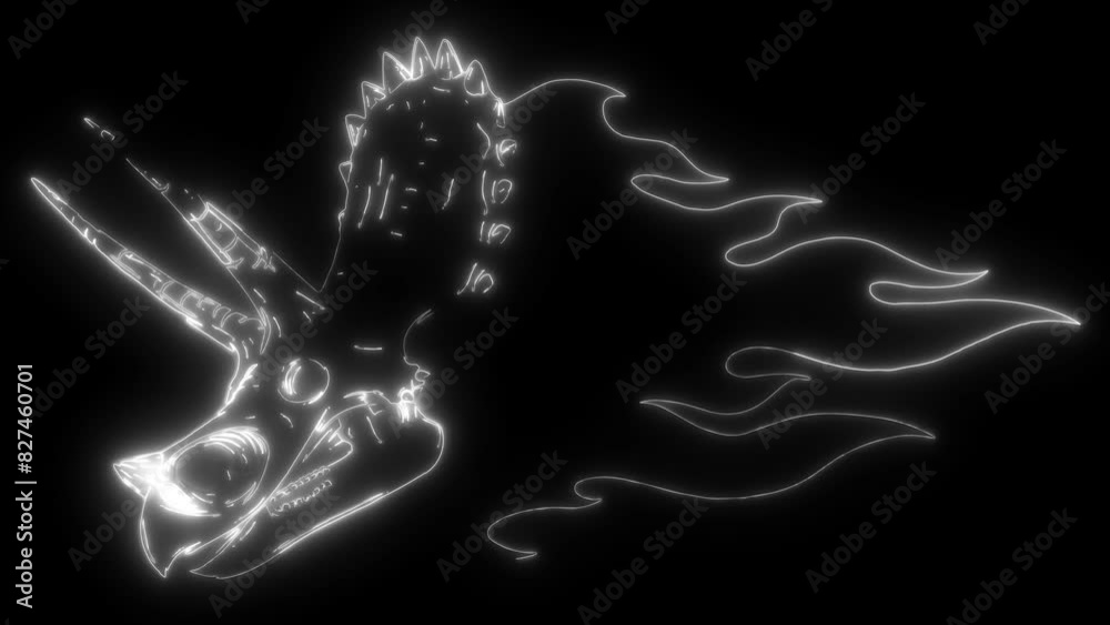 Sticker Dinosaur Triceratops Skull in white line on black background