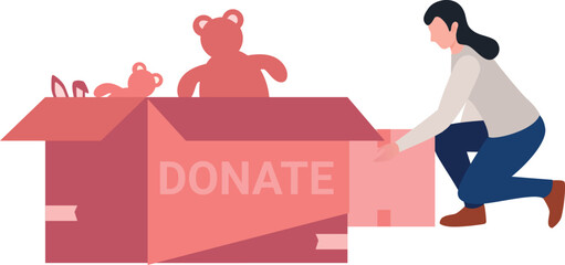 The girl is packing donation boxes.