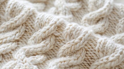 Detailed Close-Up of Beige Knit Wool Fabric, Ideal for Textural Design, Warm Apparel, and Cozy Home Decor