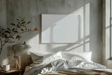 Serene Bedroom Interior with Sunlight Casting Shadows on White Wall