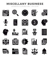 Miscellany Business icons Pack. Glyph icons set. Miscellany Business collection set.