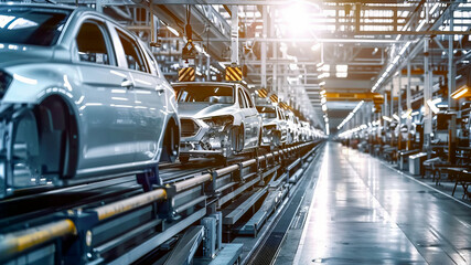 Fototapeta premium High-tech machinery automotive manufacturing. Cars production assembly line