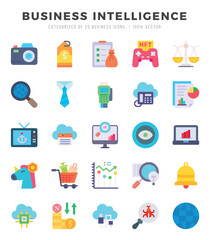 Business Intelligence Flat icons collection. Flat icons pack. Vector illustration