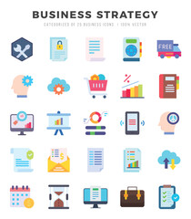 Vector icons set of Business Strategy. Flat style Icons.