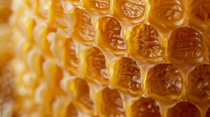 Close-Up of Textured Golden Beeswax Honeycomb Surface with Natural Detail for Eco-Themed Design Print and Poster Use