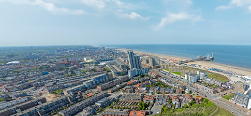 Aerial panorama from the Pier at Scheveningen at the North Sea in the Netherlands