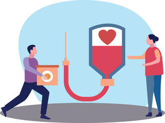 The girl is taking blood donations.