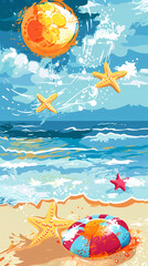 Summer holiday banners set vector image.Summer vacation loungers on sea beach landscape vector image