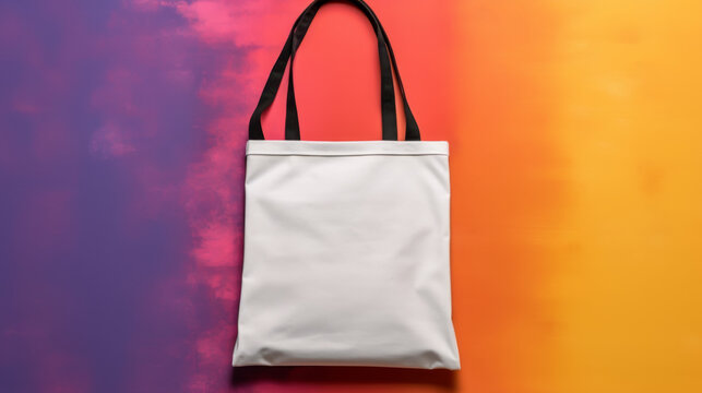 LGBTQ mockup with a blank canvas tote bag, set against a backdrop of colorful pride flags, ideal for adding custom designs or slogans, inclusive and trendy - Powered by Adobe