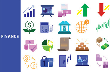 Finance and investment financial system Using numerical data in business investment ,Set of icons for business ,symbol collection.,Vector illustration.