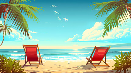 Summer holiday banners set vector image.Summer vacation loungers on sea beach landscape vector image