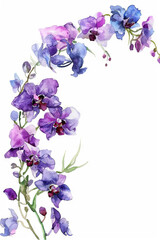 painting watercolor flower background illustration floral nature. Purple flower background for greeting cards weddings or birthdays. Copy space