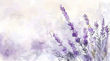 painting watercolor flower background illustration floral nature. Purple lavender flower background for greeting cards weddings or birthdays. Copy space