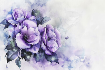 painting watercolor flower background illustration floral nature. Lilac flower background for greeting cards weddings or birthdays. Copy space.